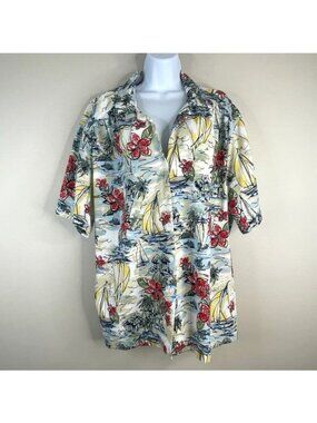 Vintage Camp Shirt Top Womens 2X Tropical Button Up Floral Colorful Vacation